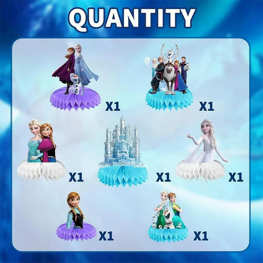 For Frozen Birthday Party Supplies, 7Pcs Honeycomb Centerpieces for FrozenParty Decorations, Double Sided Table Decorations Centerpieces Party