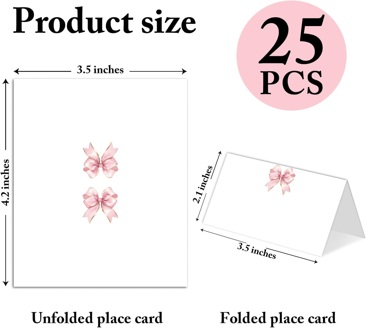 25 Pack Pink Plaid Bow Place Cards, Editable Name Cards for Table Setting, Tent Cards Food Label for Dinner Party, Bridal Shower, Wedding, Baby Shower and Events -T30