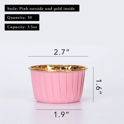Party Hippo Cupcake Cups, 3.5 Oz 50 pcs Disposable Foil Muffin Liners, Gold Baking Cups, Ramekin Aluminum Cupcake Tip Pan Ramekin Holders, Little Baking Cups (White)