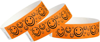 500 WristCo Yellow Smiley Face Tyvek Wristbands for Events - ¾” x 10” - Waterproof Recyclable Comfortable Tear Resistant Paper Bracelets Wrist Bands for Concerts Festivals Admission Party