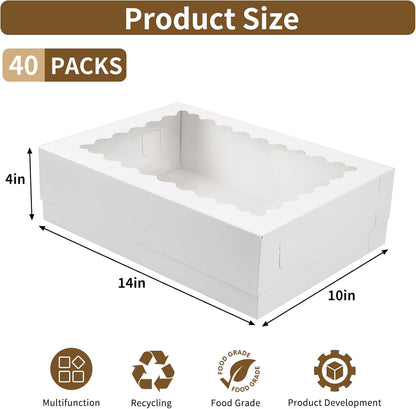 Moretoes 20pcs 14x10x4in Sheet Cake Boxes, White Rectangle Quarter Bakery Boxes with Window, for Cake Pastry Baking Donuts Cupcake Pie Packaging