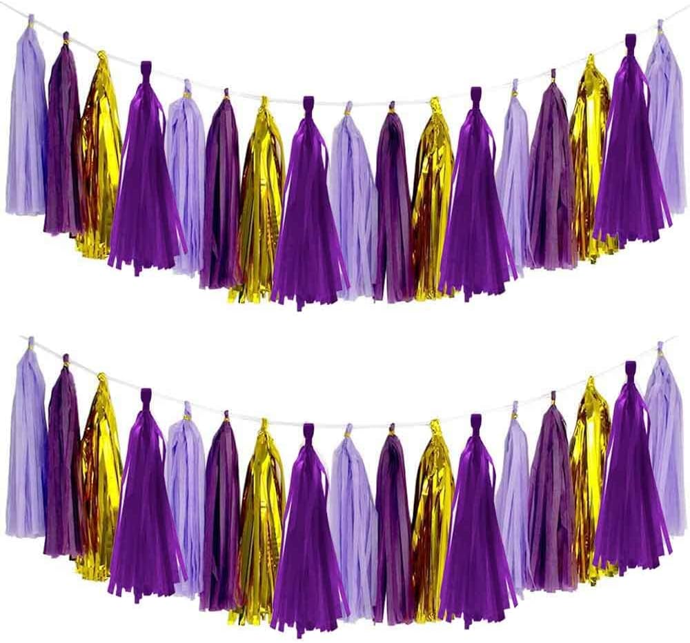 AIM & GGKK Navy Blue and Orange Tassel Garland Banner Tissue Paper Tassels for Party Suppiles Decorations,Wedding Decorations,Nursery Decor,Engagement,Football Party, DIY Kits(20PCS)