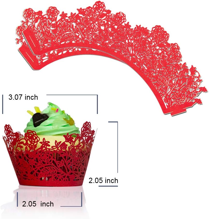 YOZATIA 60pcs Black Rose Lace Cupcake Wrappers Holders, Laser Cut Cupcake Liners Decorative Liners for Wedding Party Birthday Cake Decoration Supplies