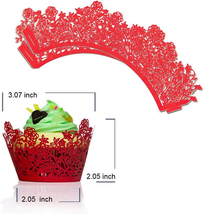 YOZATIA 60pcs Black Rose Lace Cupcake Wrappers Holders, Laser Cut Cupcake Liners Decorative Liners for Wedding Party Birthday Cake Decoration Supplies