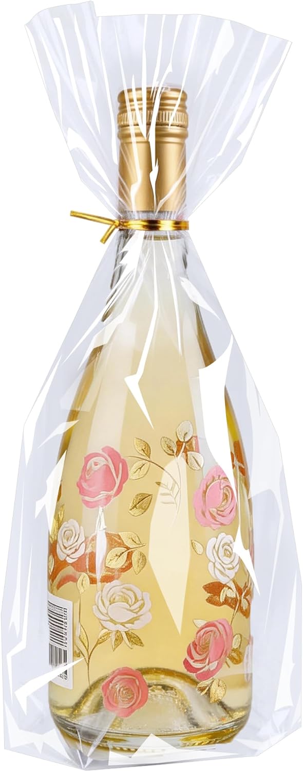 PigPotParty Cellophane Treat Bags 6x9 Inch, 50 Pack Clear Goodie Bags with Bottom Gusset for Stand-Up Display, Small Plastic Gift Wrap for Cookies, Candy, Party Favors, Popcorn, Includes 50 Gold Ties