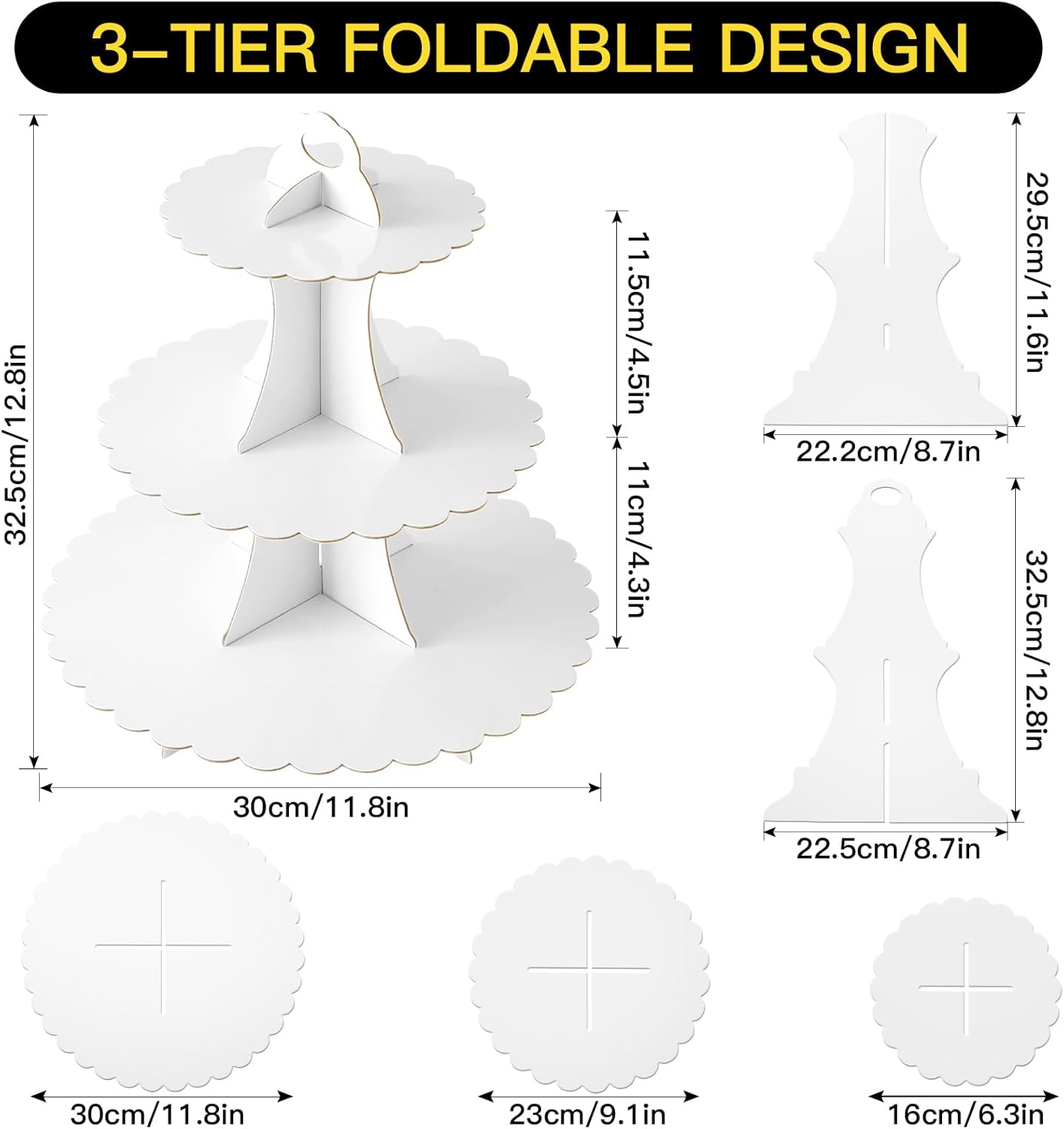 Soleebee 3-Tier Cupcake Stand, Cardboard Cupcake Tower, Dessert Cup Cake Stand Tower for Birthday Wedding Party Decoration, Cupcake Tier Stand 1 Set (Black)