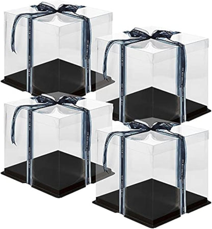 10 Inch Clear Cake Box,2 Pcs 10" X 10" X 9" Transparent Cake Box with Ribbon for 8" Cakes-Clear Tall Cake Boxs- Gift Boxes with Lid for Wedding Party and Gift Display (White-2 Set)