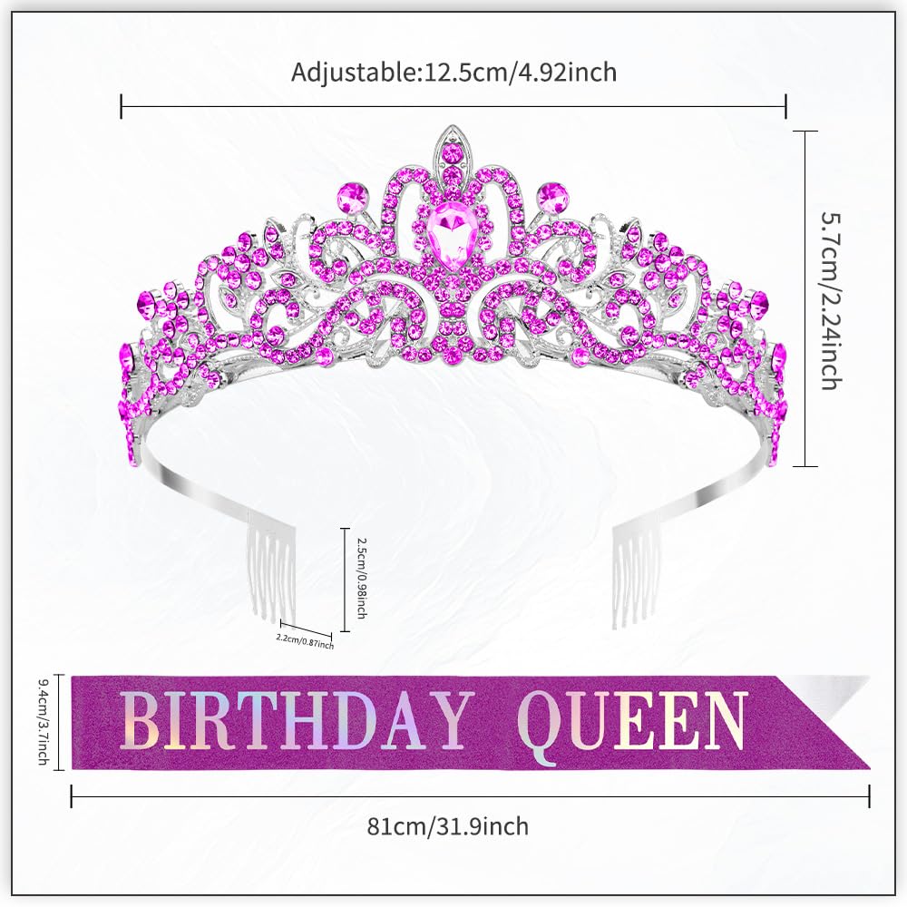 Birthday Sash for Women,Birthday Crown Tiaras for Women,Gold Rhinestone Queen Sash and Crown Tiara Headband for Party Decorations