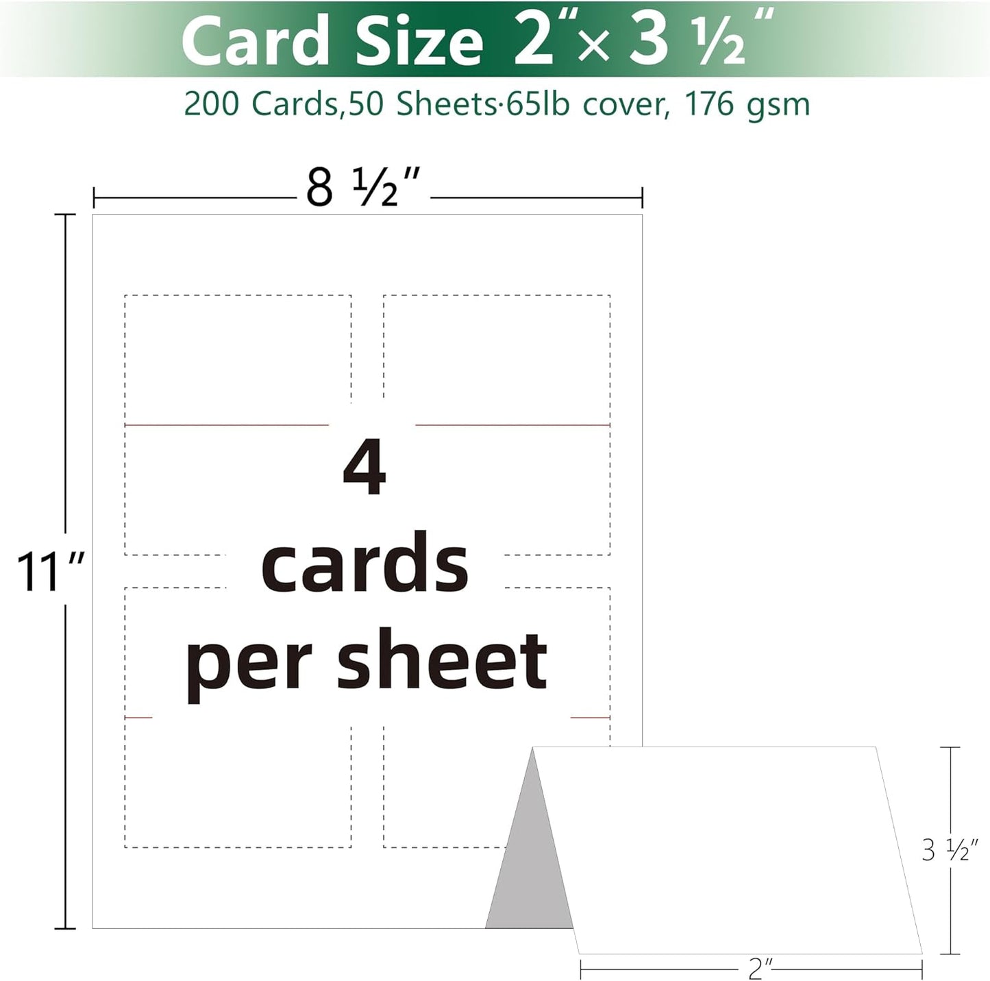 100 Tent Cards,Printable Place Card for Table Setting,2.5x8.5 Inch,Name Cards for Laser or Inkjet Printers,Wedding,Dinner Party,Buffet,50 Sheets