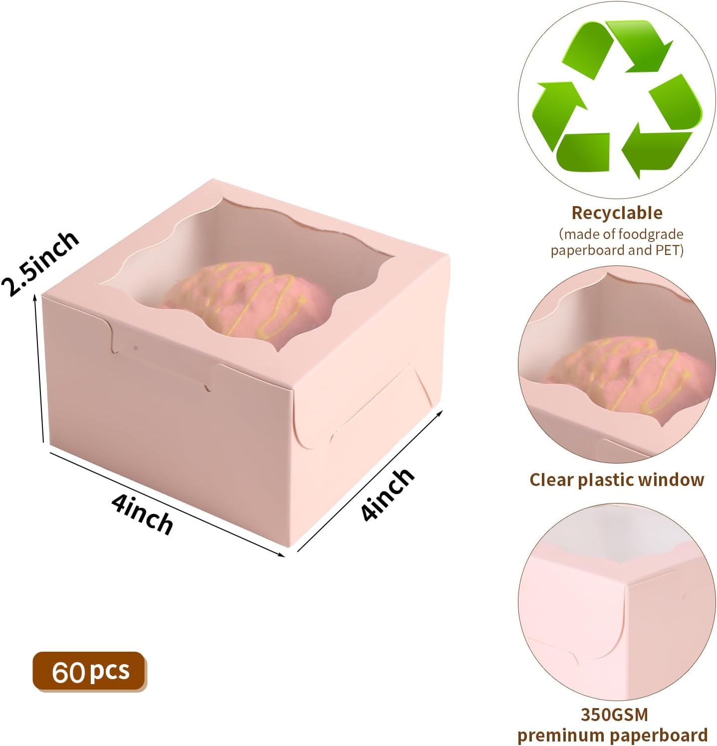 150pcs White Small Cake Box,4x4x2.5 Inch Bakery Boxes with Window,gift boxes bulk for Mini Cake Pastry Dessert Strawberries Chocolates Cupcakes with Stickers