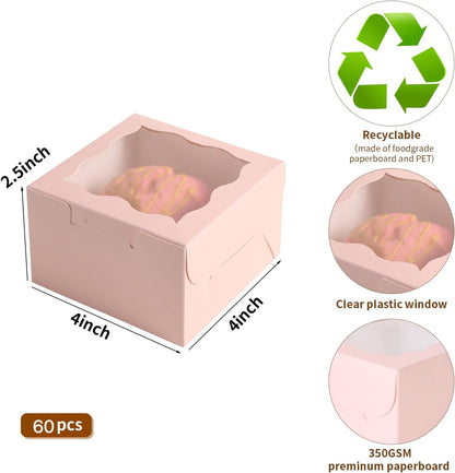 150pcs White Small Cake Box,4x4x2.5 Inch Bakery Boxes with Window,gift boxes bulk for Mini Cake Pastry Dessert Strawberries Chocolates Cupcakes with Stickers