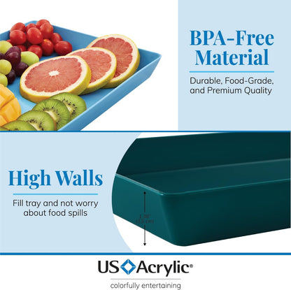 US Acrylic White Plastic Serving Trays (Set of 4) 15” x 10” | Large Unbreakable Reusable Rectangular Party Platters | Serve Appetizers, Fruit, Veggies, & Desserts | BPA-Free & Made in USA