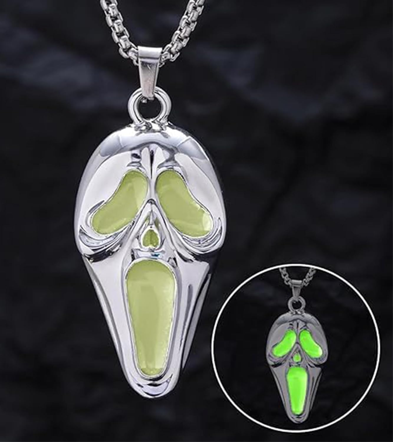 Longita Ghostface Necklace Glow in the Dark Scream Skull Necklaces for Women Men Halloween Necklace Light Up Ghost Face Necklaces Party Jewelry 1pcs