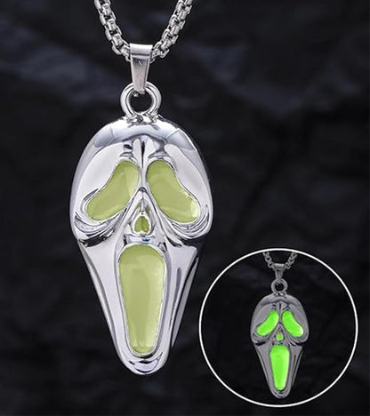 Longita Ghostface Necklace Glow in the Dark Scream Skull Necklaces for Women Men Halloween Necklace Light Up Ghost Face Necklaces Party Jewelry 1pcs