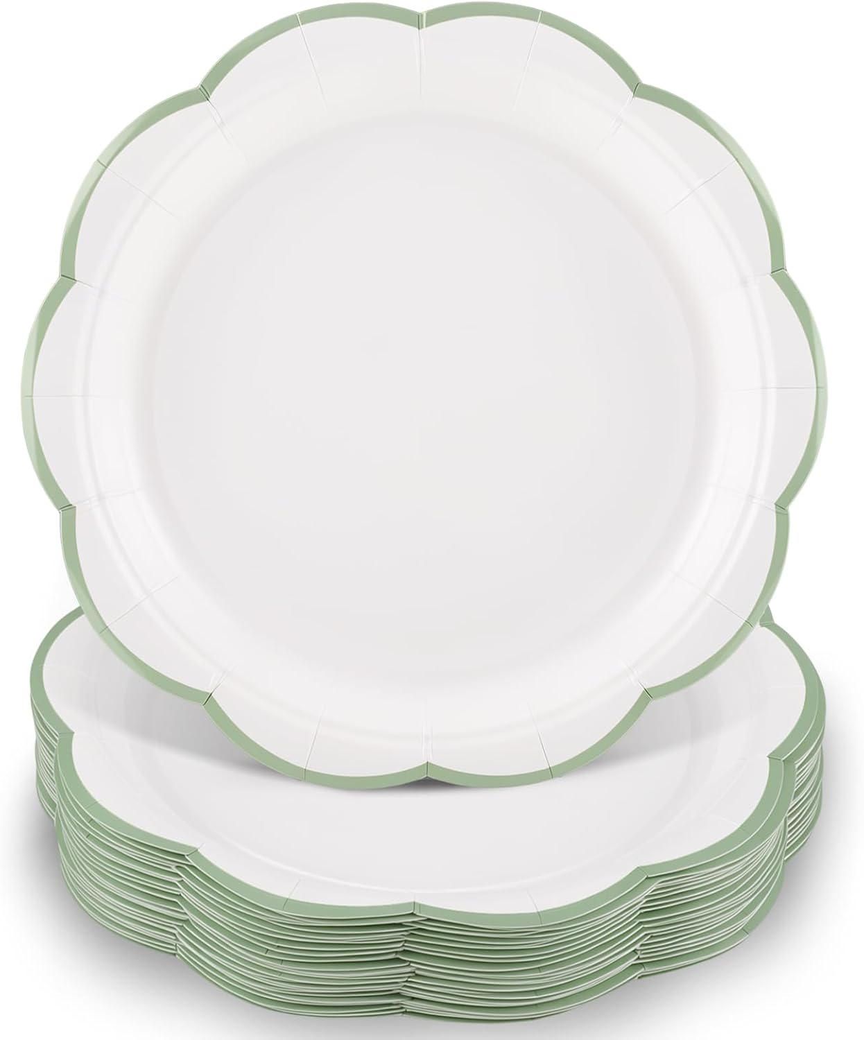 NatNarr 30 Pcs Sage Green Paper Plates, 7 Inch Scalloped Paper Plates Small Dessert Cake Plate Cute Party Plate Disposable Sage Greens Party Supplies for Wedding, Baby Bridal Shower, Birthday