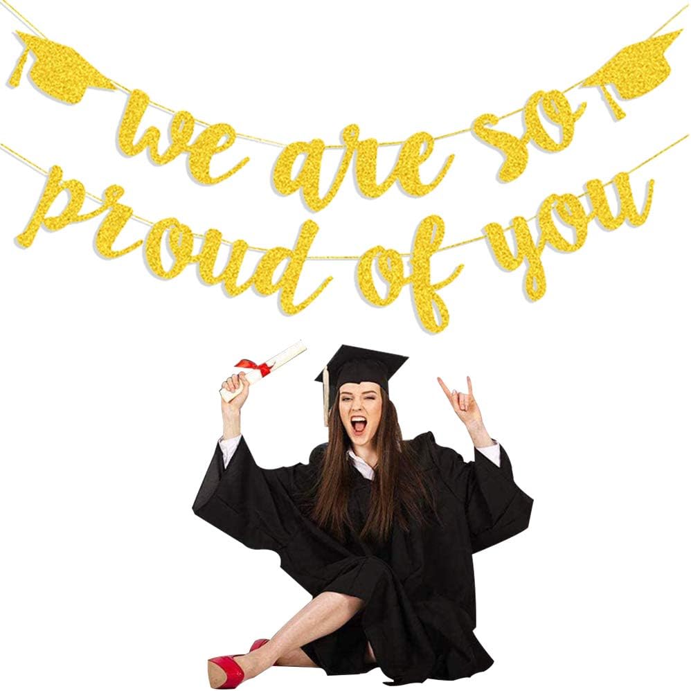 2026 Graduation Banners Party Decorations, Black Glitter We are So Proud of You Graduation Banners Garland for Congratulation Graduations Party Supplies, School, Home, Car Decorations