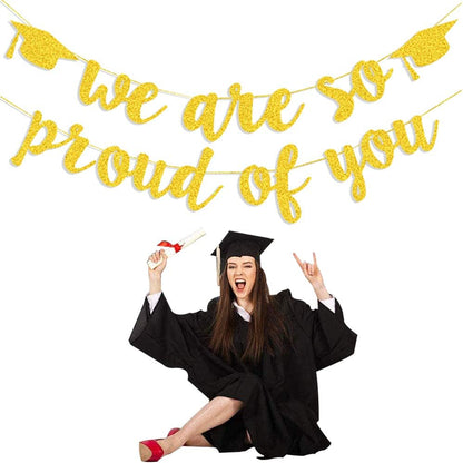 2026 Graduation Banners Party Decorations, Black Glitter We are So Proud of You Graduation Banners Garland for Congratulation Graduations Party Supplies, School, Home, Car Decorations
