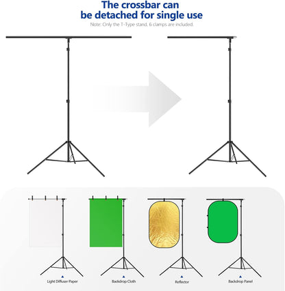 Neewer Photo Studio Backdrop Support System, 10ft/3m Wide 6.6ft/2m High Adjustable Background Stand with 4 Crossbars, 6 Backdrop Clamps, 2 Sandbags, and Carrying Bag for Portrait & Studio Photography