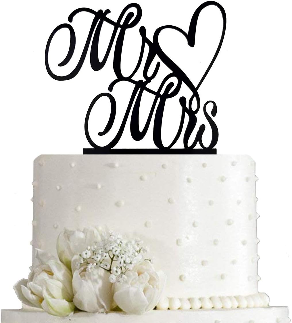 Mr and Mrs Cake Topper, Bride and Groom Sign Wedding, Engagement Cake Toppers Decorations (Mirror Gold Acrylic)