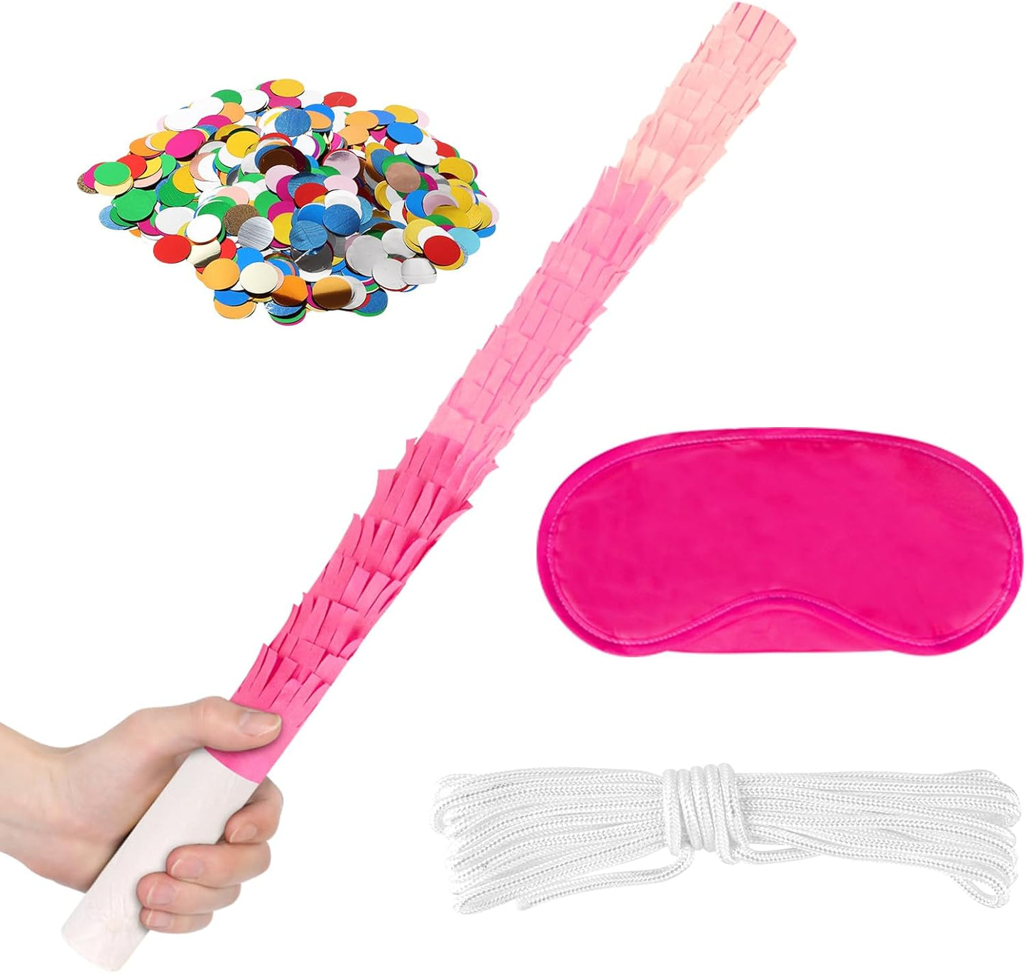Rose Red Pinata Stick Kit with Blindfold, Rope and Confetti - Perfect for Kids Girls Birthday, Baby Shower, Carnivals Party Supplies