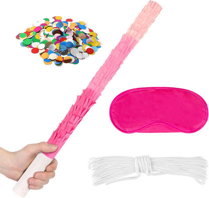 Rose Red Pinata Stick Kit with Blindfold, Rope and Confetti - Perfect for Kids Girls Birthday, Baby Shower, Carnivals Party Supplies
