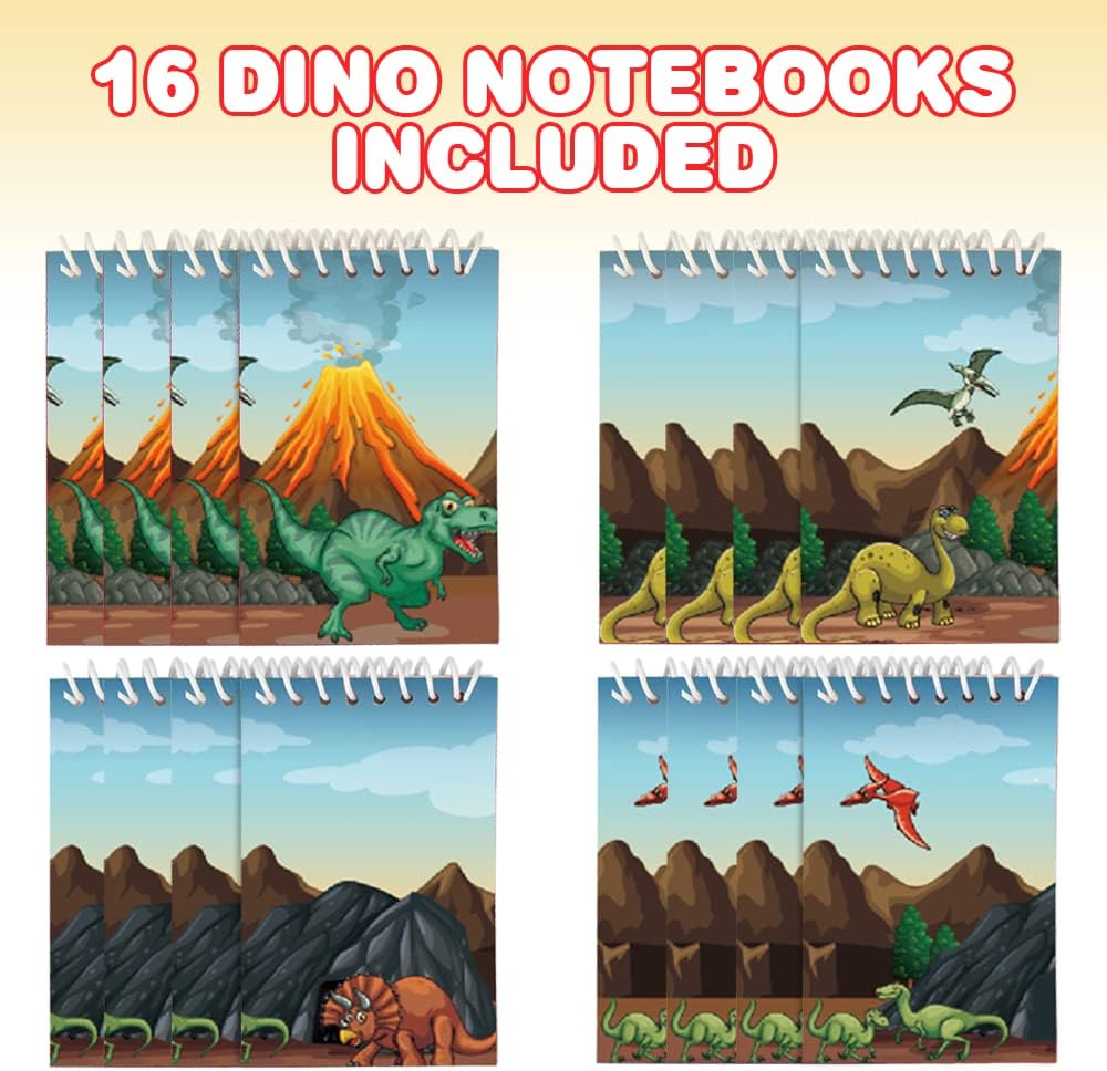 ArtCreativity Mini Dinosaur Notebooks, Pack of 16, Small Spiral Notepads with Dino-Themed Covers, Cute Stationery Supplies for School and Office, Fun Birthday Party Favors, Goodie Bag Fillers for Kids