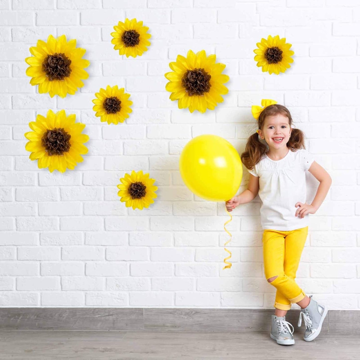 ANSOMO Sunflower Tissue Paper Pom Poms Décor Yellow Flowers Wall Hanging Party Decorations Birthday Bridal Baby Shower Wedding Classroom 12" 8" Pack of 10