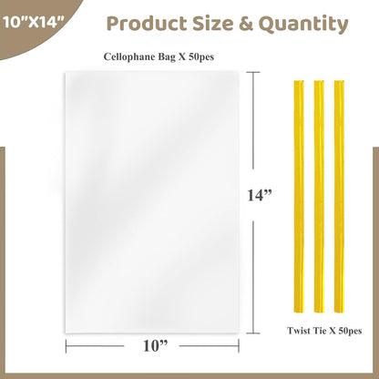 WIKDAY Cellophane Bags 100 PCS 6x10 Inches Clear Gift Gags with Ties Plastic Treat Party Favor Candy Bags for Gift Giving, Packaging Snack, Products