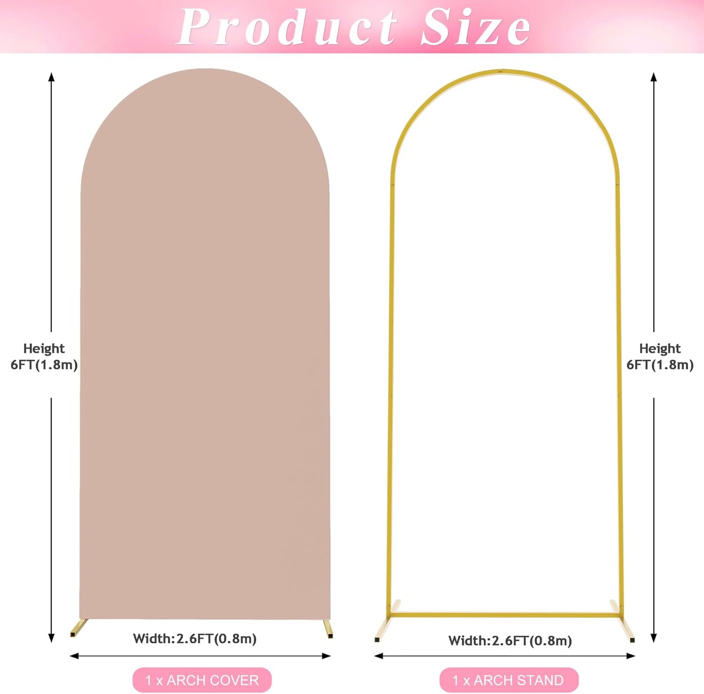 Wokceer 7.2 FT Wedding Arch Backdrop Stand and White Arch Cover, Metal Arch Stand with Arch Stand Cover for Birthday Party Wedding Ceremony Bridal Baby Shower Event Decor