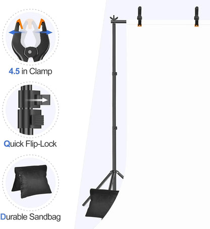 EMART Backdrop Stand 10x7ft(WxH) Photo Studio Adjustable Background Stand Support kit with 2 Crossbars, 8 Clamps, 2 Sandbags and Carry Bag for Parties, Events Decoration, Wedding, Photography -White