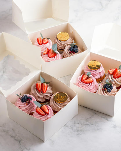 Bakepacker Auto-pop up 6 Cupcake Boxes with Window 20 Count Pink Box 9.4 x 6.1 x 3 inch Cupcake Carrier