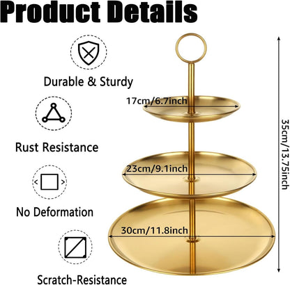 QTLCOHD 2Pcs 3 Tier Stainless Steel Cupcake Stand - Gold Tiered Dessert Stand for Wedding & Birthday Party