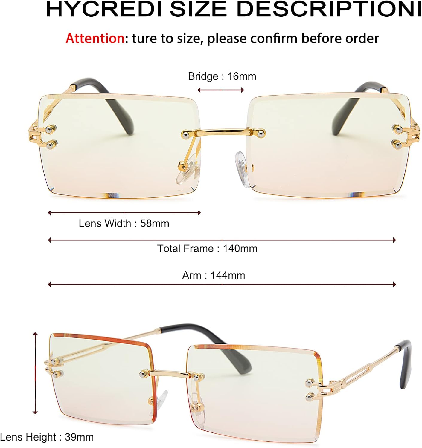 Rectangle Sunglasses for Men/Women Small Rimless Square Shade Eyewear