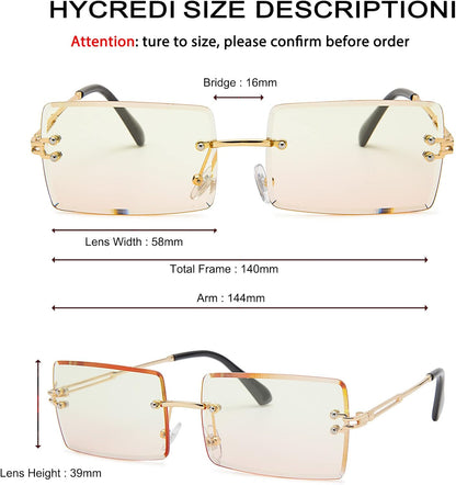 Rectangle Sunglasses for Men/Women Small Rimless Square Shade Eyewear