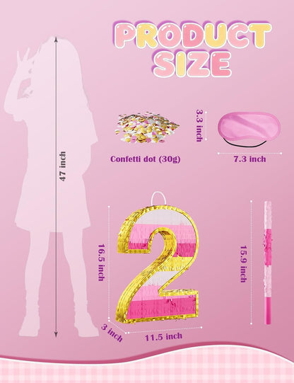 Number 5 Piñata with Stick, Blindfold & Confetti-Pink Piñata for Birthday Parties, Complete Party Game Set for Kids Girls-Gradient Pink Birthday Decor with Fillable Design(Small, 16.5 x 11.5 x 3 In)