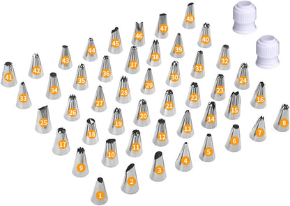 48 Pcs Cake Decorating Piping Tip Set with 2 Couplers – Round, Star, Petal & Leaf Tips for Buttercream & Royal Icing Designs