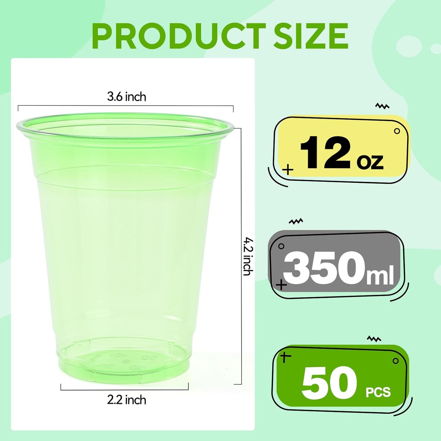 50 Pack Black Clear Plastic Cups 12 oz Disposable Drinking Cups for Wedding Black Birthday Party Supplies