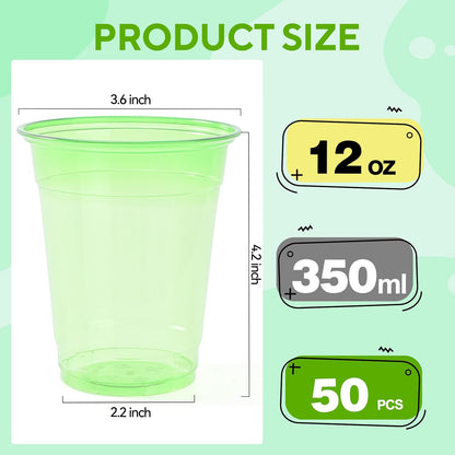 50 Pack Black Clear Plastic Cups 12 oz Disposable Drinking Cups for Wedding Black Birthday Party Supplies