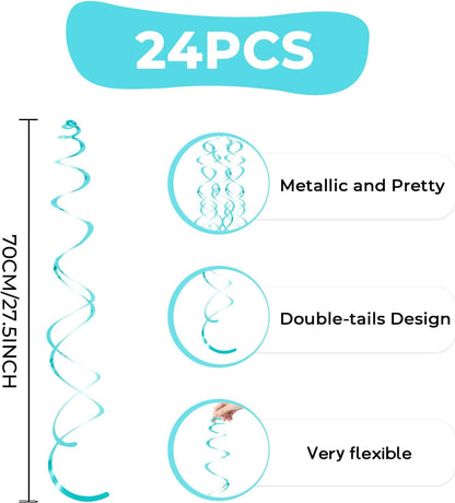 24 PCS Pink Hanging Swirl, Sparkle Ceiling Hanging Decorations, Plastic Streamer Party Decorations with Double-Swirls and Single-Swirls for Birthday Decorations, Easter, Graduation, Baby Shower