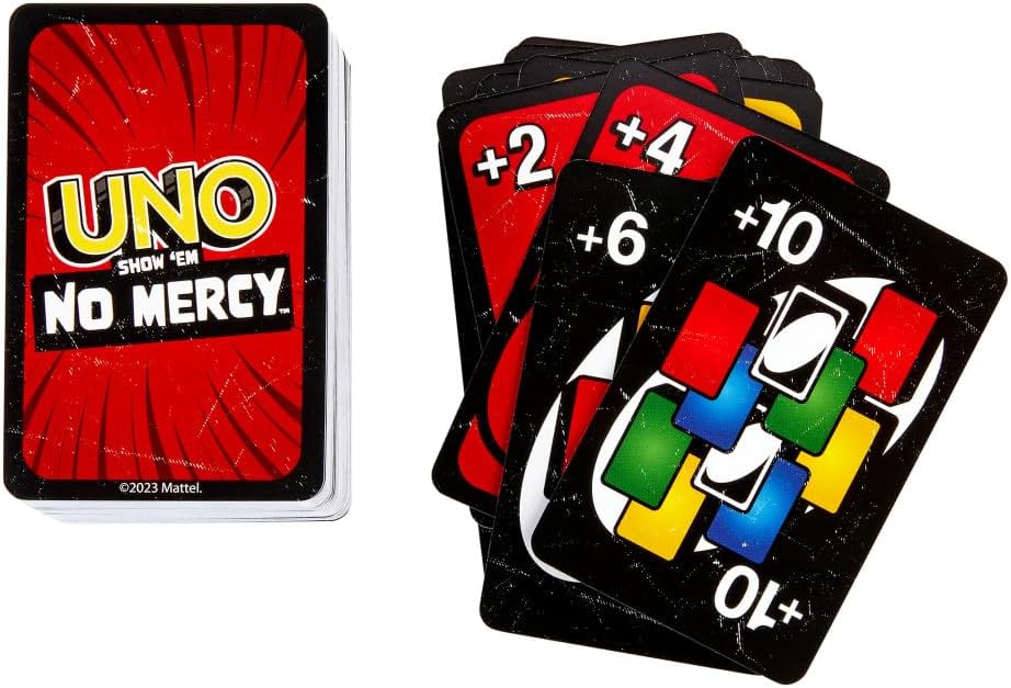 Mattel Games UNO Show ‘em No Mercy Card Game for Kids, Adults & Family Parties & Travel with Extra Cards, Special Rules & Tougher Penalties