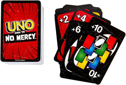 Mattel Games UNO Show ‘em No Mercy Card Game for Kids, Adults & Family Parties & Travel with Extra Cards, Special Rules & Tougher Penalties