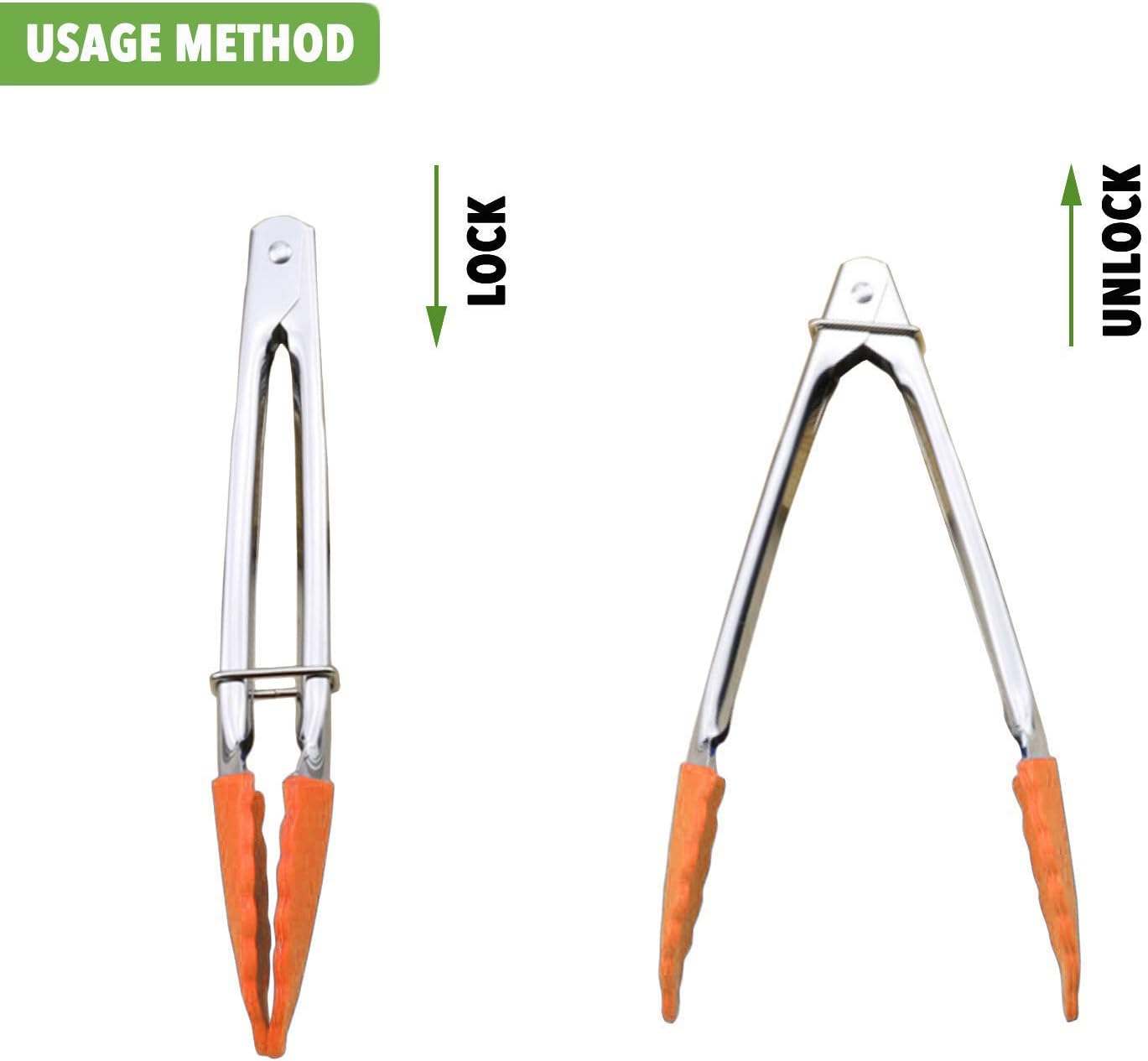 HINMAY Small Tongs with Silicone Tips 7-Inch Mini Serving Tongs, Set of 6 (Green Red Blue Purple Pink Orange)