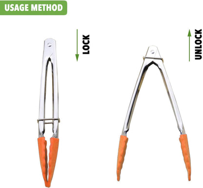 HINMAY Small Tongs with Silicone Tips 7-Inch Mini Serving Tongs, Set of 6 (Green Red Blue Purple Pink Orange)