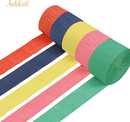 AOBKIAT Colorful Streamers Party Decorations,5 Rolls Vintage Rainbow Crepe Paper Streamers for Birthday,Candyland Theme Baby Shower,Fiesta,Wedding,Christmas,DIY Craft Crepe Paper,1.8 Inch x 82 Ft/Roll