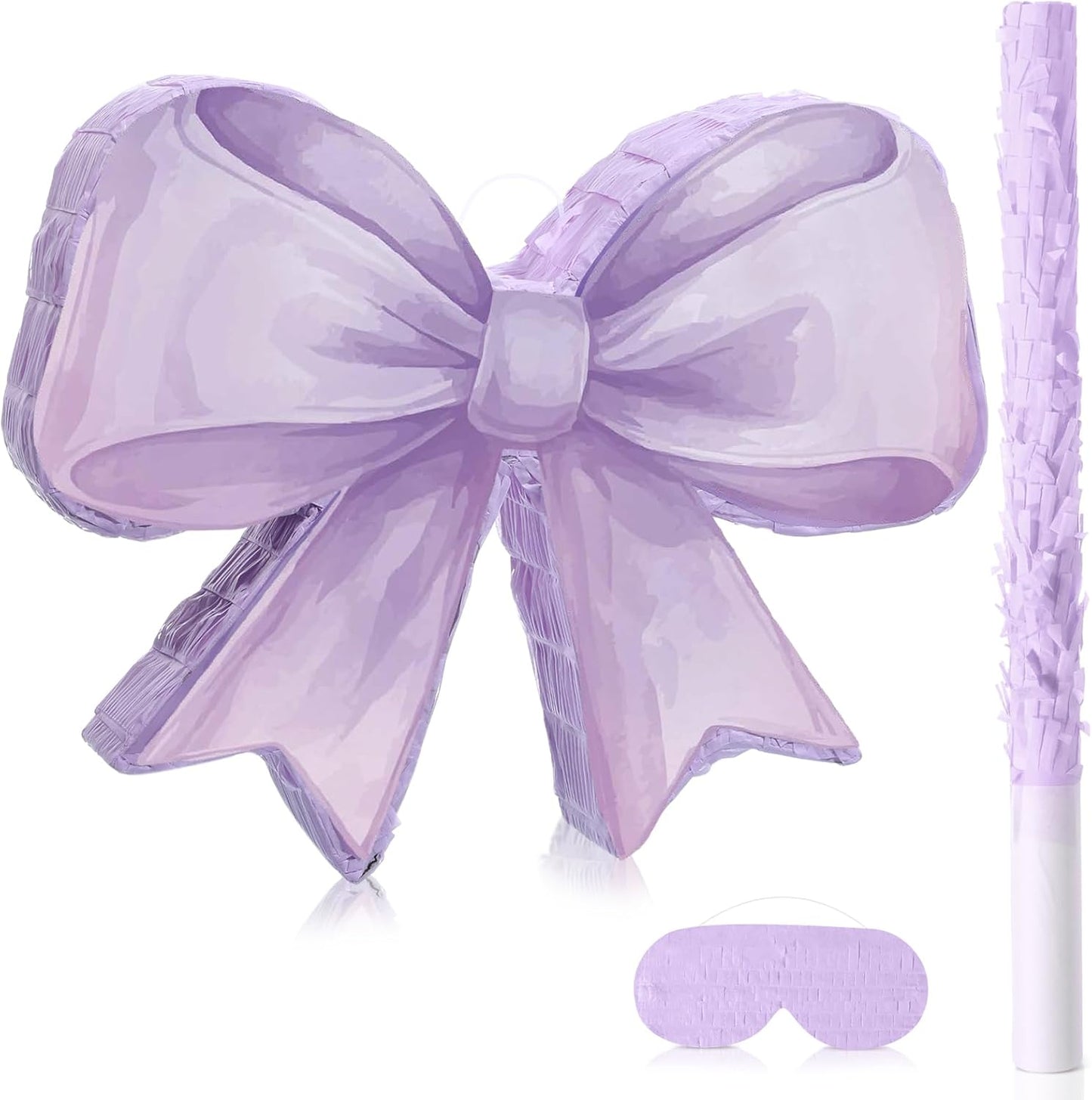 Threan Bow Piñata Bow Party Piñata with Bat Stick Blindfold Mask Coquette Birthday Centerpieces Decorations for Bridal Shower Wedding Anniversary Engagement Supplies (Purple)
