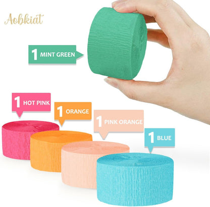 AOBKIAT Colorful Streamers Party Decorations,5 Rolls Vintage Rainbow Crepe Paper Streamers for Birthday,Candyland Theme Baby Shower,Fiesta,Wedding,Christmas,DIY Craft Crepe Paper,1.8 Inch x 82 Ft/Roll