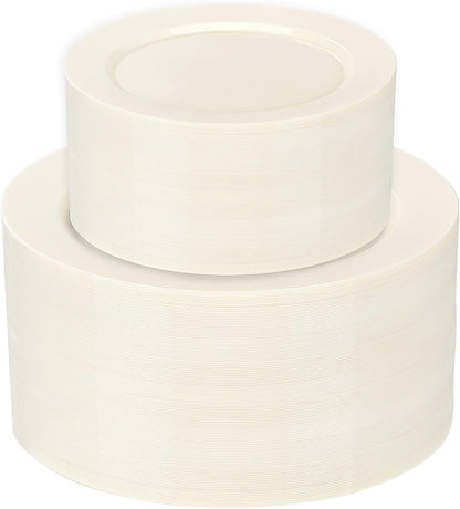 I00000 102 Pieces Gold Plastic Plates, Disposable Party Plates White Gold Rim, 51 Disposable Gold Dinner Plates 10.25 Inch and 51 Disposable Dessert Appetizer Elegant Fancy Wedding Plates 7.5 Inch