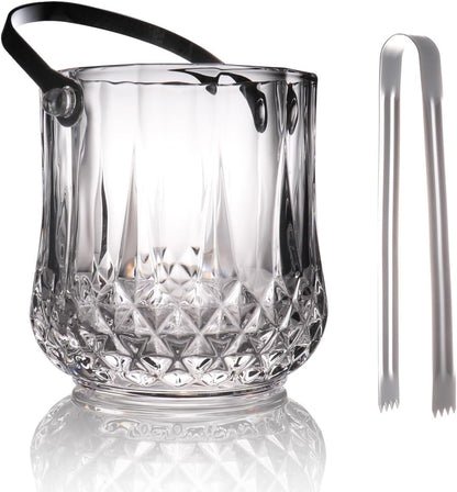 Small Round Glass Ice Bucket Kits, Heavy Thick Wine Cooler with Steel Tong and Clamp, 5.3" H*5" W, 34 oz (1000 ml)