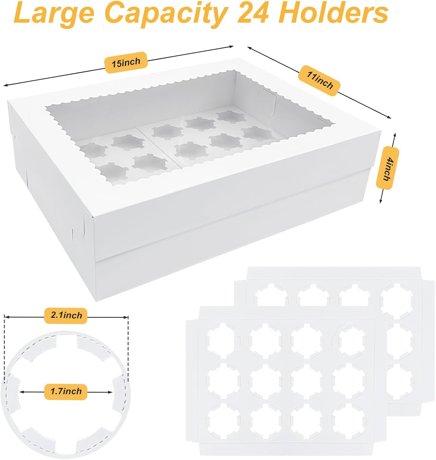 2 Pack White Cupcake Boxes Holder for 24 Standard or Mini Cupcakes, Food Grade Dessert Muffins Box Containers with Window and Inserts for Birthday Holiday Party Bakery Supplies