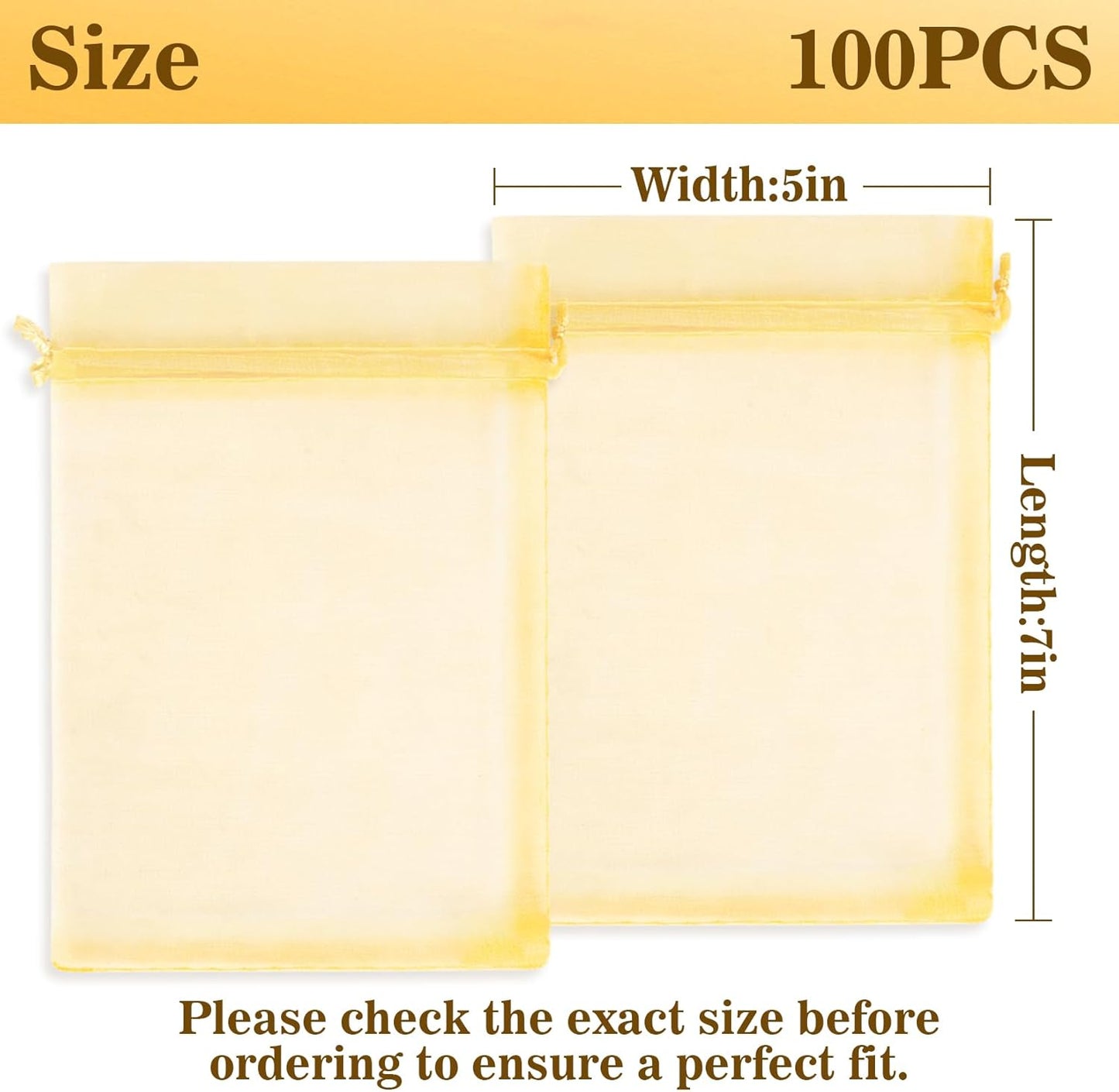 Sukh 100pcs Organza Bags 5''x7'' - White Sheer Mesh Drawstring Bags for Jewelry, Soap, Fruits, Candy, Small Gift Bags for Weddings, Valentine's Day, Mother's Day, Halloween, Thanksgiving, Christmas
